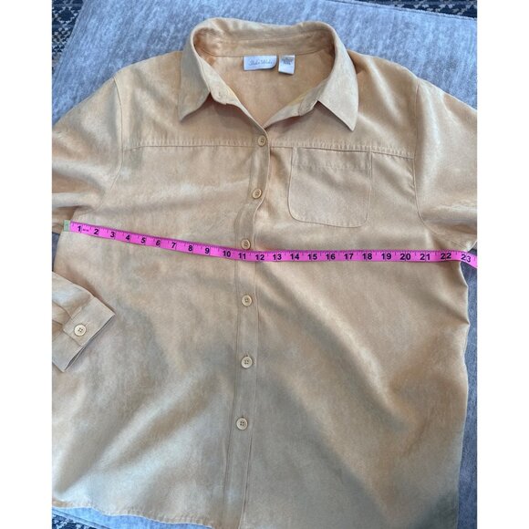 Studio Works Butter Yellow Button-Up Shirt Size XL Soft Suede-Like Fabric - Picture 6 of 7